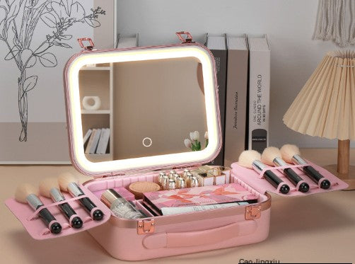 Contenitore per cosmetici per truccatori di grande capacità con luce LED e specchio